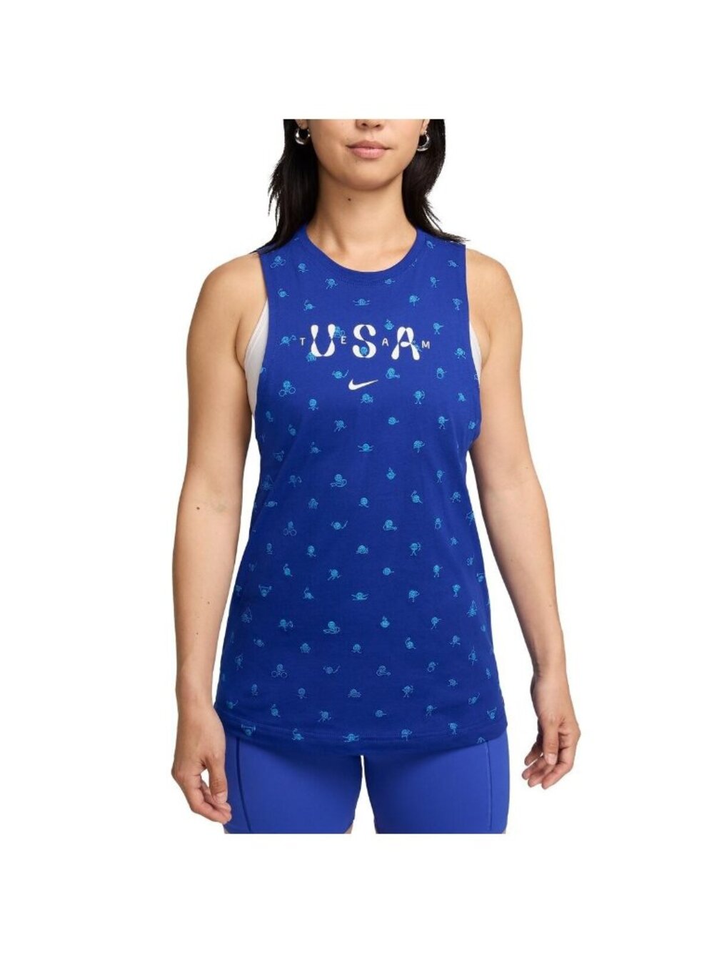 Women's Nike Blue Team USA Icon Allover Print Muscle Tank Top Small New with Tag